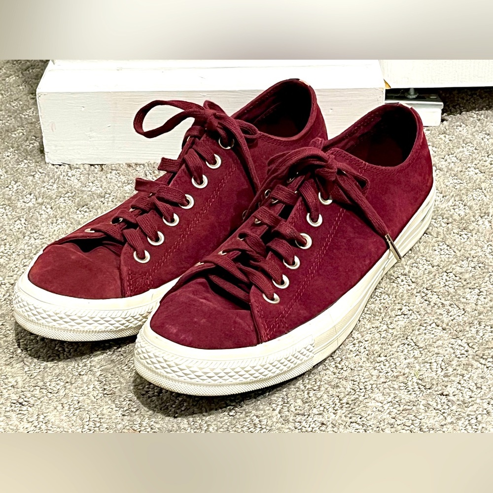 Converse All Star Maroon Burgundy Microsuede Shoe Striped Backs Size M(9), W(11)